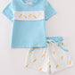 Blue pencil embroidery boy shorts set