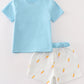 Blue pencil embroidery boy shorts set