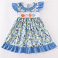 Blue floral pumpkin embroidery ruffle dress