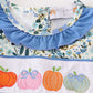 Blue floral pumpkin embroidery ruffle dress