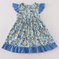 Blue floral pumpkin embroidery ruffle dress