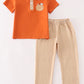 Brown pumpkin embroidery plaid boy set