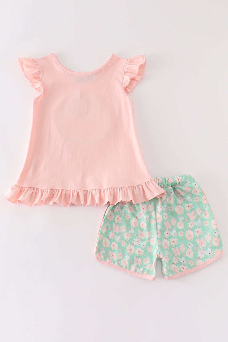 Pink floral pumpkin applique girl set