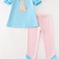 Blue puppy applique girl set