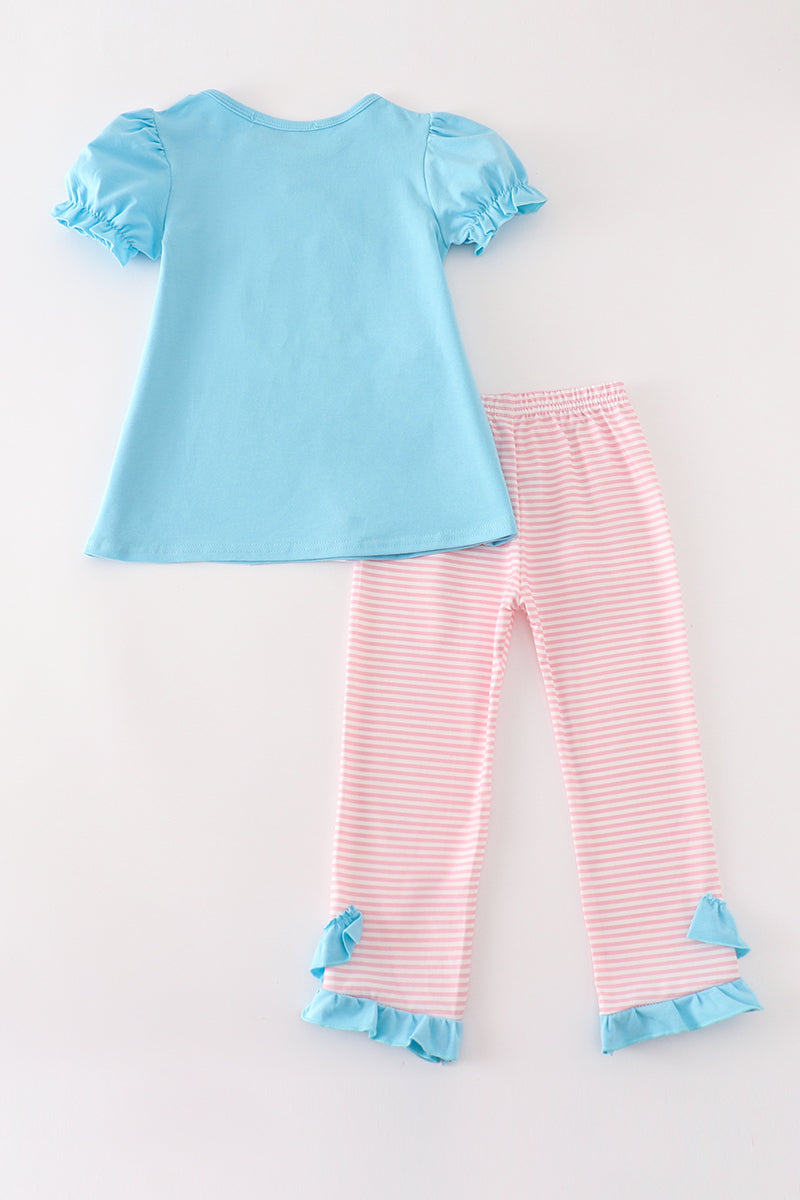 Blue puppy applique girl set