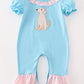 Blue puppy applique girl romper