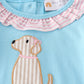 Blue puppy applique girl romper