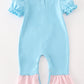 Blue puppy applique girl romper