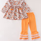 Pumpkin floral print lace ruffle set