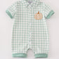 Green gingham pumpkin embroidery boy romper