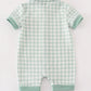 Green gingham pumpkin embroidery boy romper