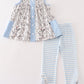 Blue stripe chicken print girl set