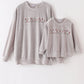 Grey velvet blessed embroidery mom&me sweatshirt