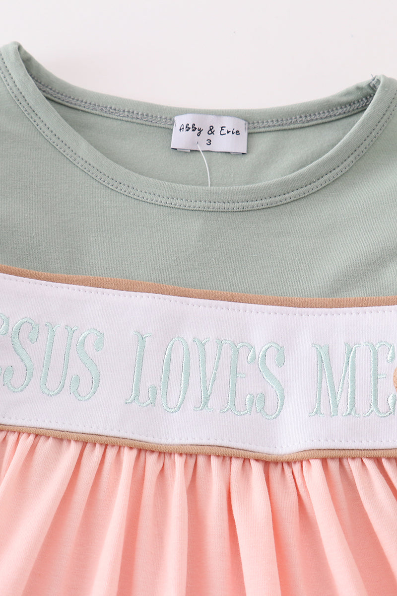 Pink jesus loves me embroidery dress