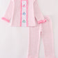 Pink pumpkin embroidery plaid girl set