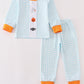 Blue halloween ghost pumpkin embroidery boy set