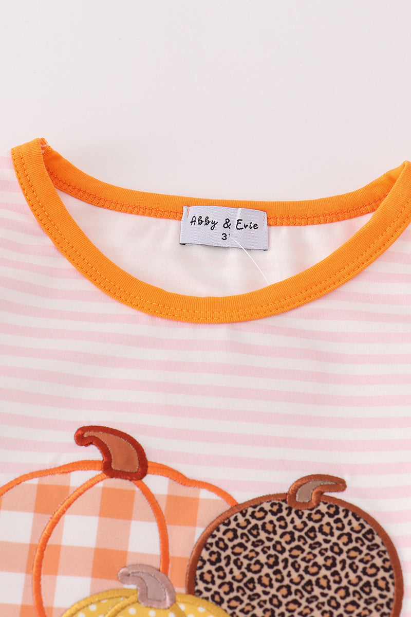 Pink stripe pumpkin applique girl set