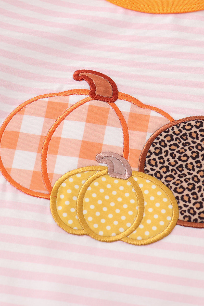 Pink stripe pumpkin applique girl set