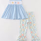 Blue pumpkin embroidery girl ruffle pants set