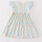 Blue pumpkin embroidery ruffle dress