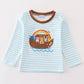 Blue stripe noah's ark animal applique boy top