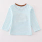 Blue stripe noah's ark animal applique boy top