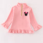 Pink character embroidery zip girl pullover