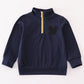 Navy character embroidery zip boy pullover