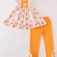 Orange pumpkin applique girl pants set