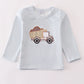 Blue stripe muck car applique boy top