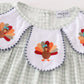 Sage turkey embroidery gingham dress