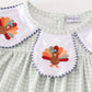 Sage turkey embroidery gingham girl set