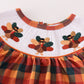 Orange turkey embroidery smocked plaid girl romper