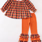 Orange turkey embroidery smocked plaid girl set