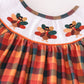 Orange turkey embroidery smocked plaid girl set