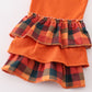 Orange turkey embroidery smocked plaid girl set