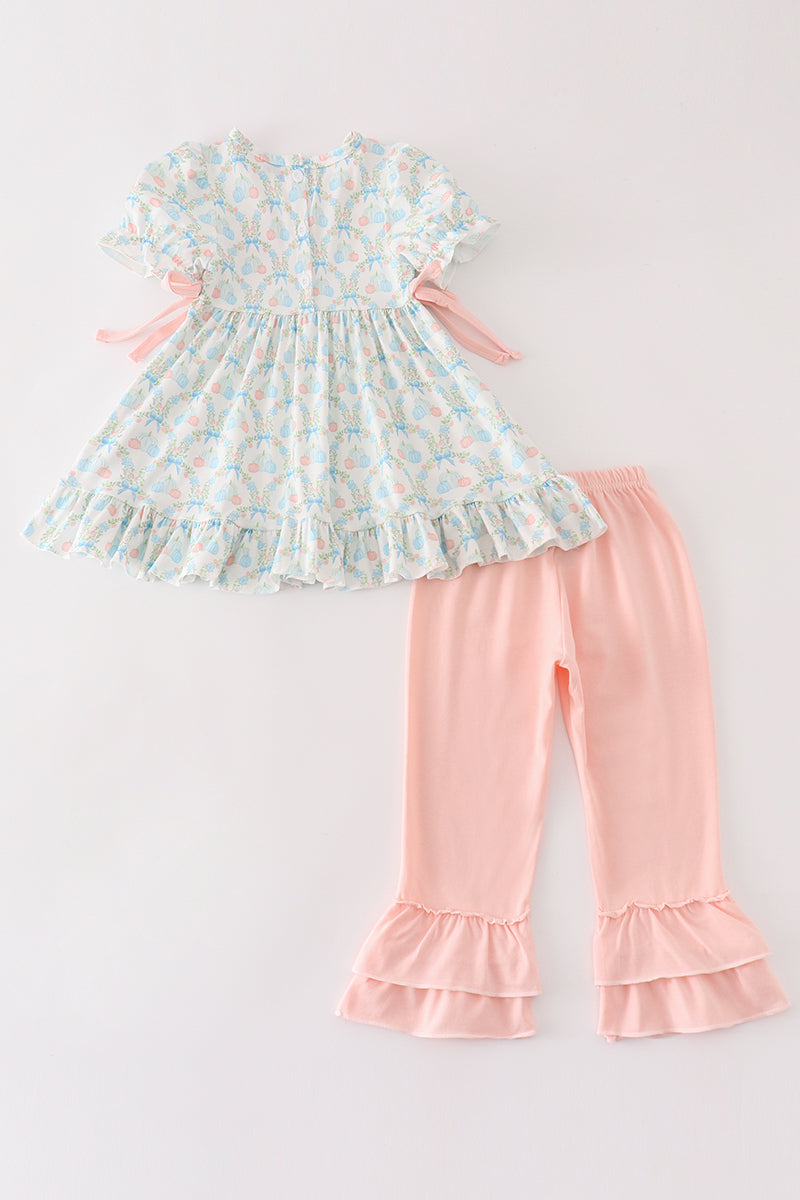 Pink pumpkin print girl set