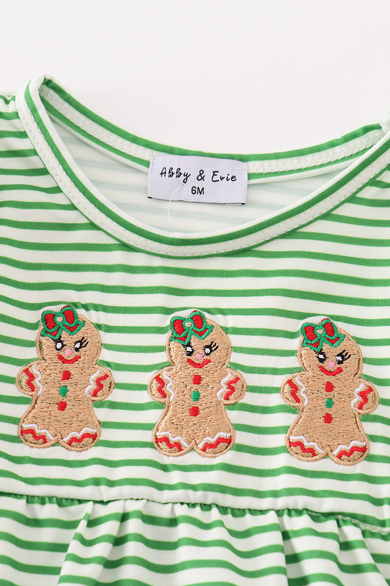 Green stripe christmas gingerbread embroidery bubble