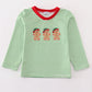 Green stripe christmas gingerbread embroidery boy top