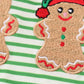 Green stripe christmas gingerbread embroidery boy top