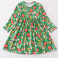 Green grinch print girl ruffle dress