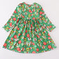 Green grinch print girl ruffle dress