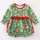 Green grinch print girl ruffle bubble