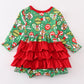 Green grinch print girl ruffle bubble