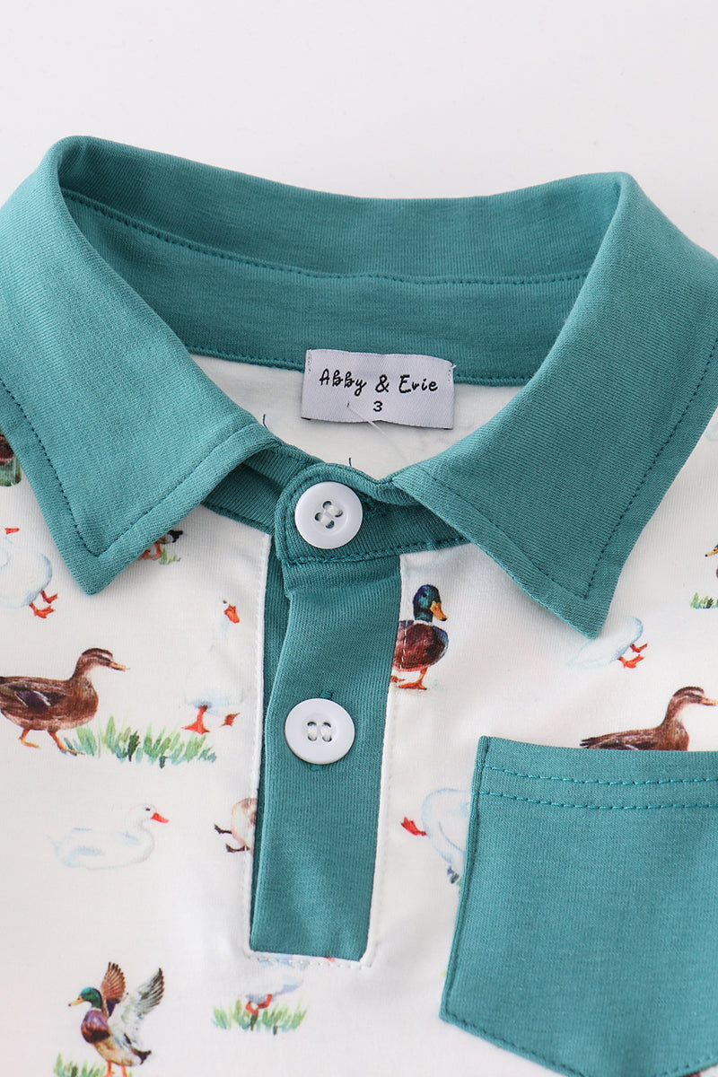 Green duck print boy set