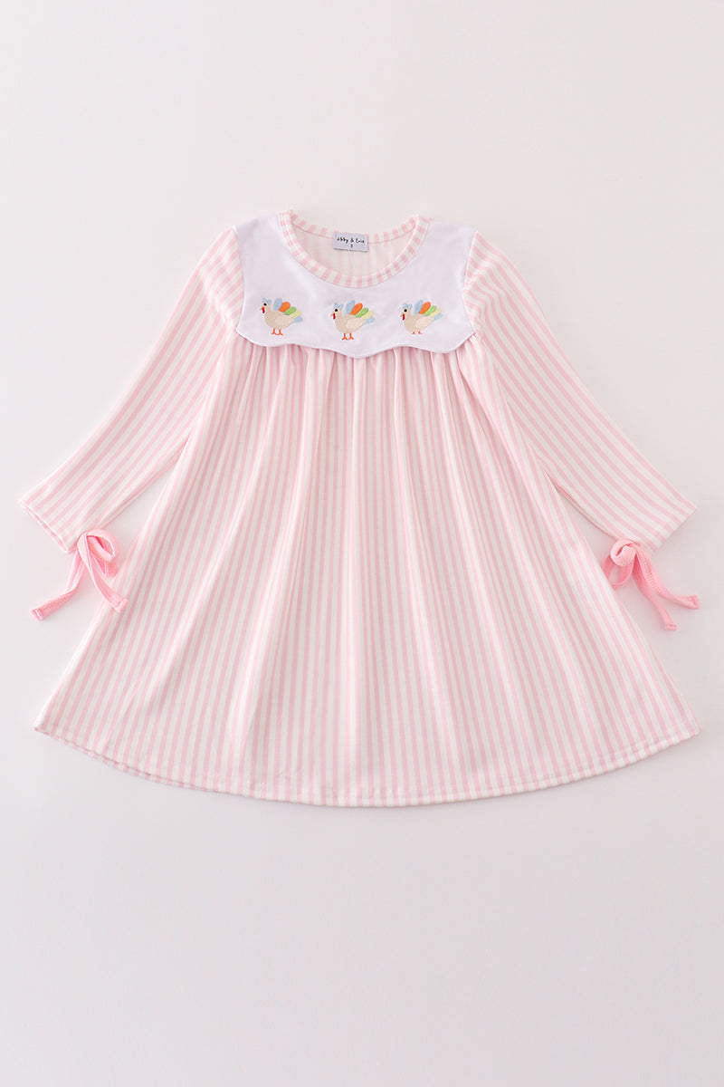 Pink stripe turkey embroidery dress