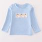 Blue turkey embroidery boy top