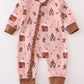 Pink christmas gingerbread girl ruffle zip romper