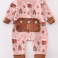 Pink christmas gingerbread girl ruffle zip romper