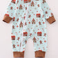 Blue christmas gingerbread boy zip romper